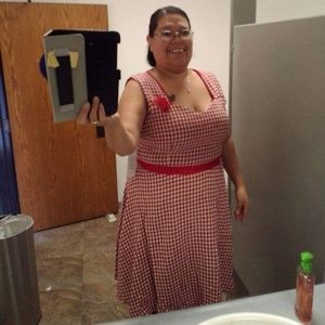 Plus Size Red & Off White Houndstooth Dress
